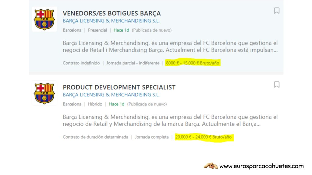 Ofertas trabajo Barça Infojobs - Euros por cacahuetes