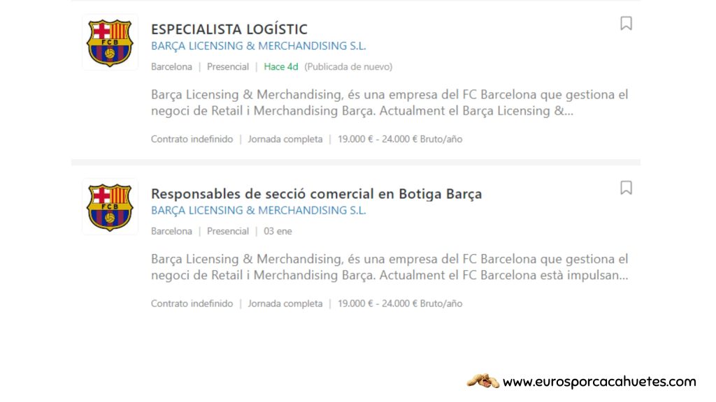 Ofertas trabajos Barça Infojobs - Euros por cacahuetes