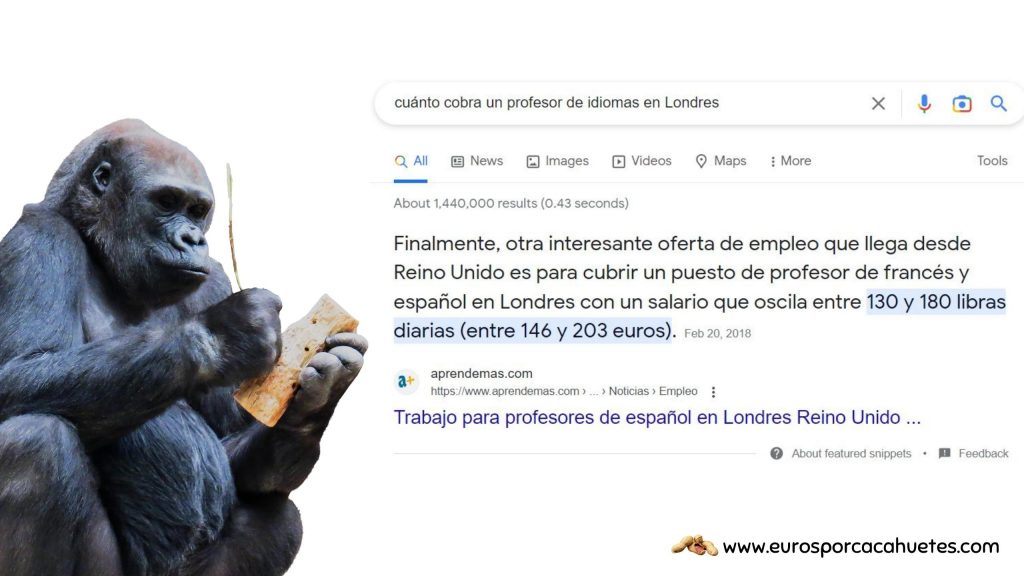 salario medio profesor de idiomas en Londres - Euros por cacahuetes