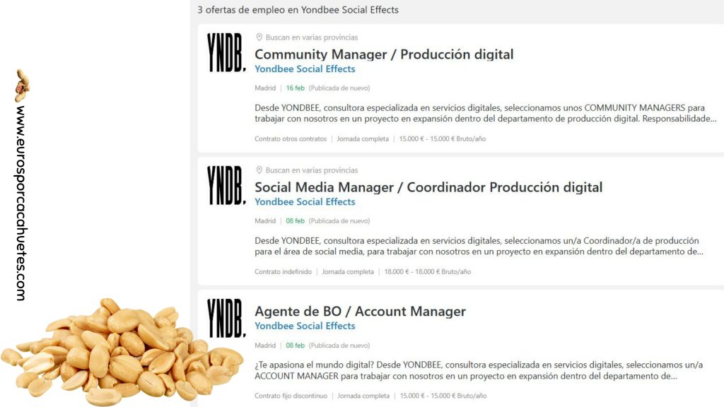 Yondbee Social Effects Oferta de trabajo - Euros por cacahuetes