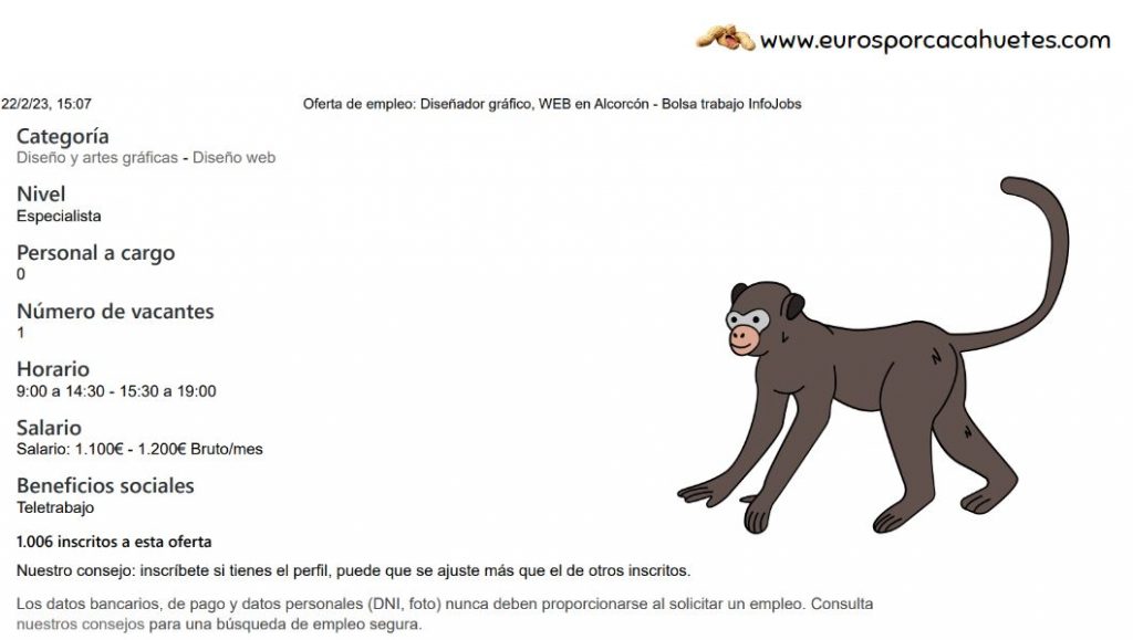 Creative Arts Comunicación oferta diseñador simio Madrid - Euros por cacahuetes