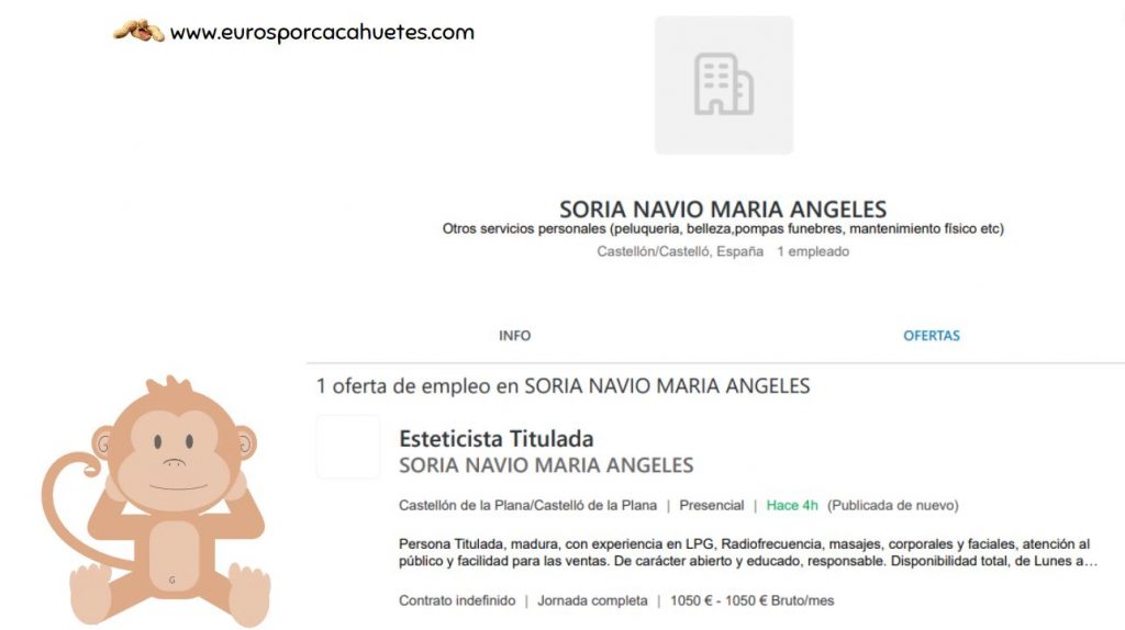 Oferta esteticista Soria Navio Maria Angeles - Euros por cacahuetes