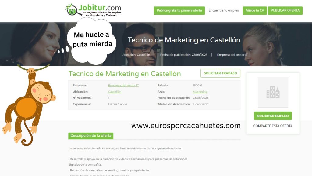 Oferta Laboral de Técnico de Marketing en Castellón - Euros por cacahuetes