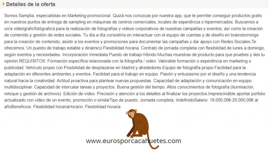 trabajo de videografo Samplia Media Valencia - Euros por cacahuetes