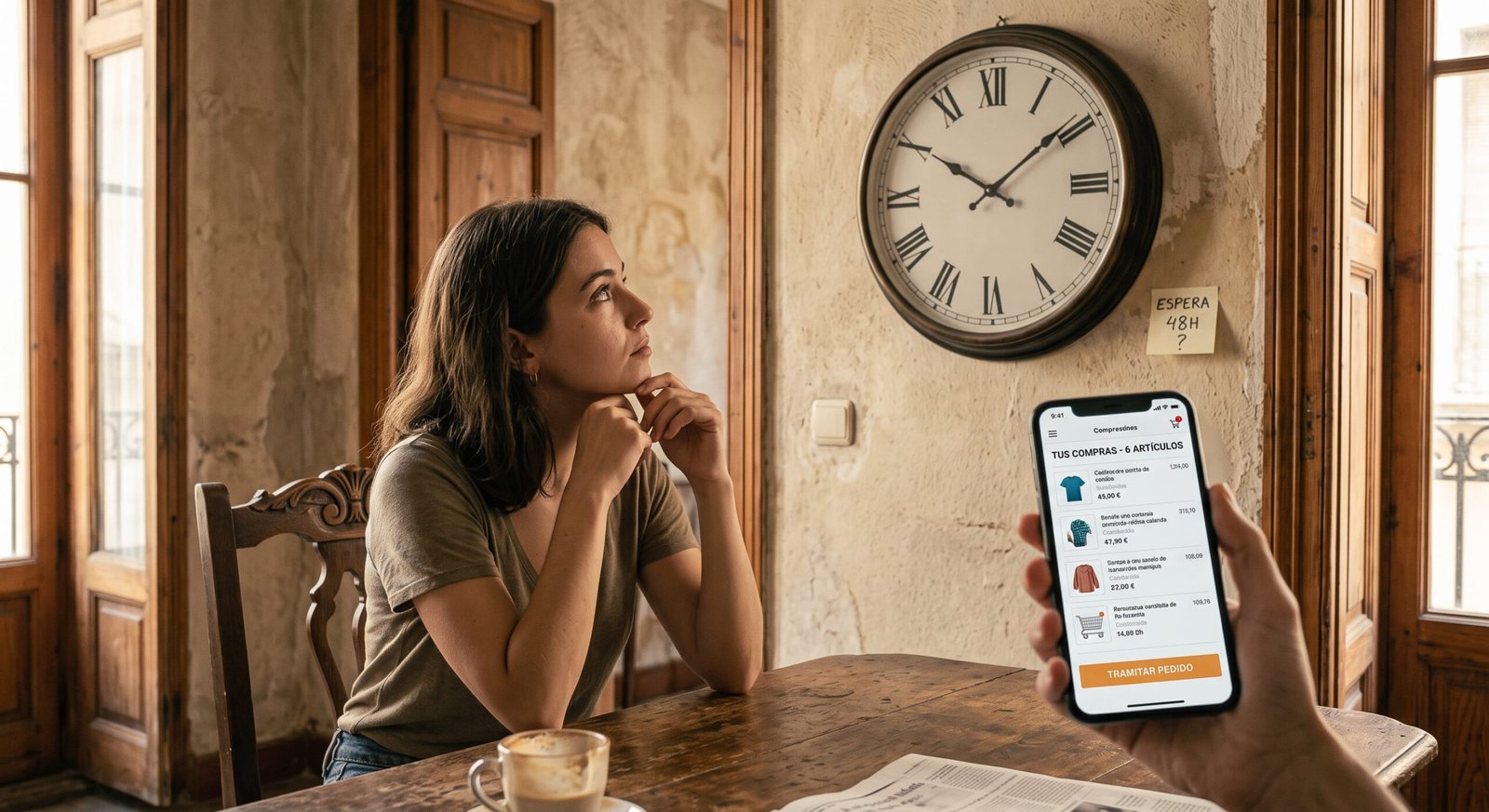 Mujer esperando y dejando pasar el tiempo antes de comprar