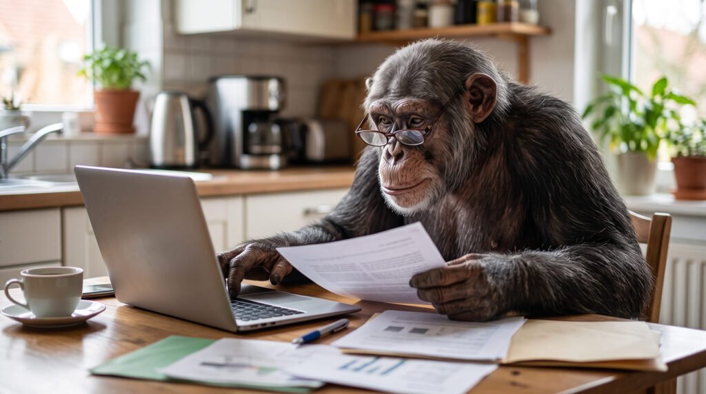 Mono buscando ofertas de trabajo en el periódico