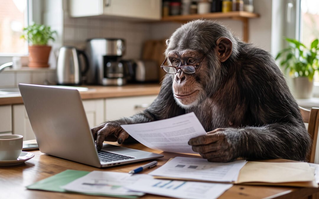 Mono buscando ofertas de trabajo en el periódico