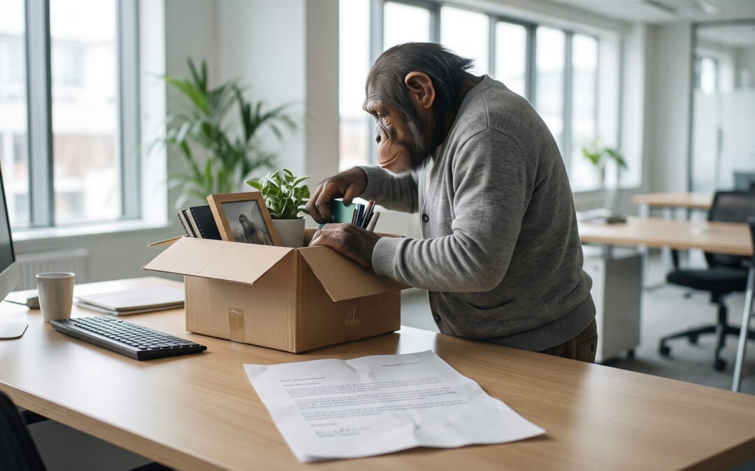 Trabajador entregando su carta de baja voluntaria y revisando el finiquito