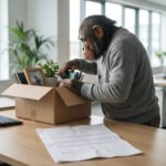 Trabajador entregando su carta de baja voluntaria y revisando el finiquito